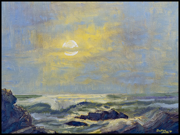 June Night, Bass Rocks   9" x 12"   Oil 