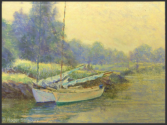 June Morning, Burnham's Boatyard? 12" x 16"   Pastel    